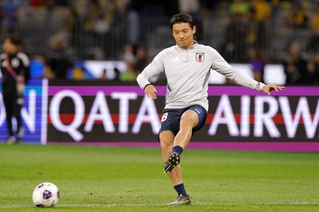 SOCCER AUSTRALIA JAPAN, Shuto Machino of Japan is seen warming up before the 2026 FIFA men s World Cup qualifier match between Australia Socceroos and Japan Samurai Blue at Optus Stadium in Perth, Thursday, June 5, 2025. ( NO ARCHIVING, EDITORIAL USE ONLY PERTH WESTERN AUSTRALIA AUSTRALIA  Copyright: xRICHARDxWAINWRIGHTx 20250605142720768402