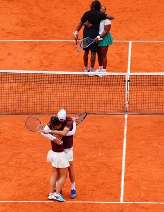 Sara Errani and Andrea Vavassori celebrate winning the mixed doubles title against Taylor Townsend and Evan King French Open Tennis, Day Twelve, Tennis, Roland Garros, Paris, France - 05 Jun 2025 EDITORIAL USE ONLY No use with unauthorised audio, video, data, fixture lists, club league logos or live services. Online in-match use limited to 120 images, no video emulation. No use in betting, games or single club league player publications. Copyright: xJavierxGarcia Shutterstockx 15337995g
