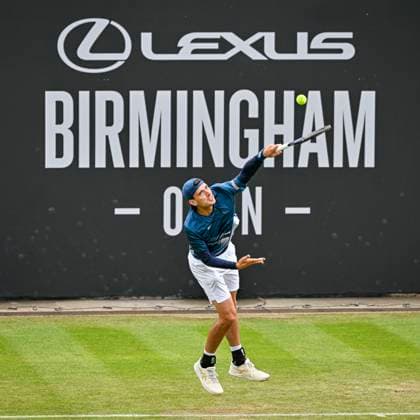 5th June 2025; Edgbaston Priory Club, Birmingham, England: Lexus Birmingham Open Tennis, Day 4; Marc-Andre Huesler (SUI) serves in the match against Otto Virtanen (FIN)  ActionPlus12798339 GodfreyxPitt