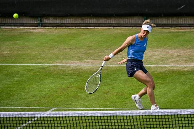 5th June 2025; Edgbaston Priory Club, Birmingham, England: Lexus Birmingham Open Tennis, Day 4; Viktorija Golubic (SUI) hits a backhand in the match against Rebeka Masarova (SUI)  ActionPlus12798353 GodfreyxPitt