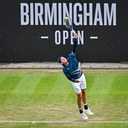 5th June 2025; Edgbaston Priory Club, Birmingham, England: Lexus Birmingham Open Tennis, Day 4; Marc-Andre Huesler (SUI) serves in the match against Otto Virtanen (FIN)  ActionPlus12798359 GodfreyxPitt