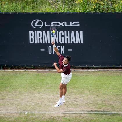 5th June 2025; Edgbaston Priory Club, Birmingham, England: Lexus Birmingham Open Tennis, Day 4; Coleman Wong (HKG) serves in the match against Zeynep Sonmez (TUR)  ActionPlus12798330 GodfreyxPitt