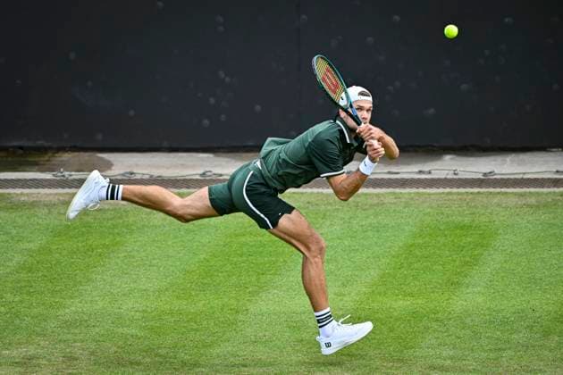 5th June 2025; Edgbaston Priory Club, Birmingham, England: Lexus Birmingham Open Tennis, Day 4; Otto Virtanen (FIN) hits a backhand in the match against Marc-Andre Huesler (SUI)  ActionPlus12798368 GodfreyxPitt