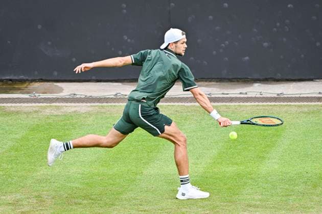 5th June 2025; Edgbaston Priory Club, Birmingham, England: Lexus Birmingham Open Tennis, Day 4; Otto Virtanen (FIN) hits a backhand in the match against Marc-Andre Huesler (SUI)  ActionPlus12798369 GodfreyxPitt