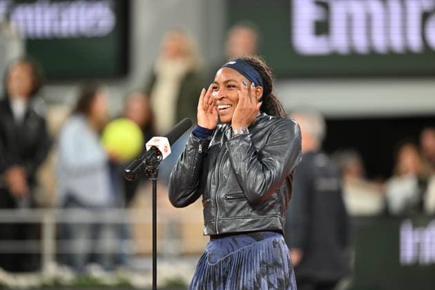 2025 Roland-Garros - Day 12 PARIS, FRANCE - JUNE 5: Coco Gauff of US delivers a victory speech after winning against Lois Boisson (not seen) of France during the Women s Singles semi-final match on Day twelve of the 2025 French Open at Court Philippe-Chatrier in Paris, France on June 5, 2025. Mustafa Yalcin Anadolu Paris France. Editorial use only. Please get in touch for any other usage.  Copyright: x2025xAnadoluxMustafaxYalcinx