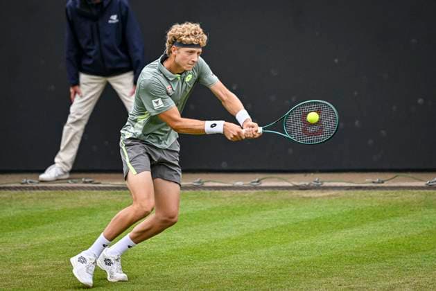 5th June 2025; Edgbaston Priory Club, Birmingham, England: Lexus Birmingham Open Tennis, Day 4; Martin Landaluce (ESP) hits a backhand in the match against Lloyd Harris (RSA)  ActionPlus12798437 GodfreyxPitt