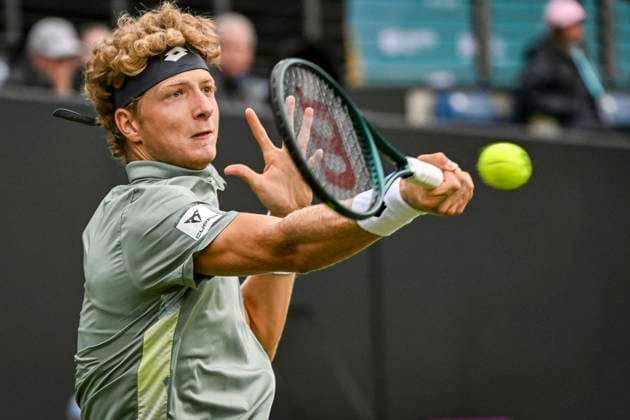 5th June 2025; Edgbaston Priory Club, Birmingham, England: Lexus Birmingham Open Tennis, Day 4; Martin Landaluce (ESP) hits a forehand in the match against Lloyd Harris (RSA)  ActionPlus12798447 GodfreyxPitt