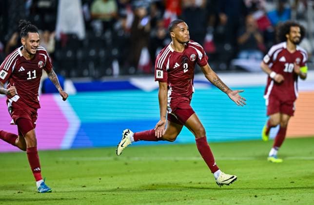 2026 FIFA World Cup, WM, Weltmeisterschaft, Fussball Qualifier -Qatar v Iran Pedro Correia ( 2) of Qatar celebrates after scoring the goal during the FIFA World Cup 2026 AFC Asian Qualifiers group A third round match between Qatar and Iran at Jassim Bin Hamad Stadium in Doha, Qatar, on June 5, 2025 DOHA Qatar Copyright: xNOUSHADx