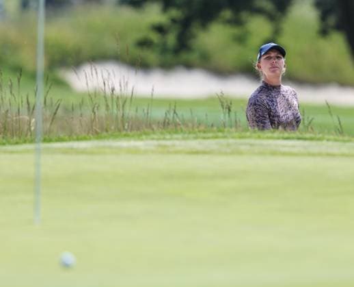 June 06, 2025: Linnea Strom of Sweden checks out where her bunker shot landed during the ShopRite LPGA, Golf Damen Classic Presented by Acer in Galloway, NJ. CSM Galloway United States of America - ZUMAc04_ 20250606_zma_c04_006 Copyright: xMikexLangishx