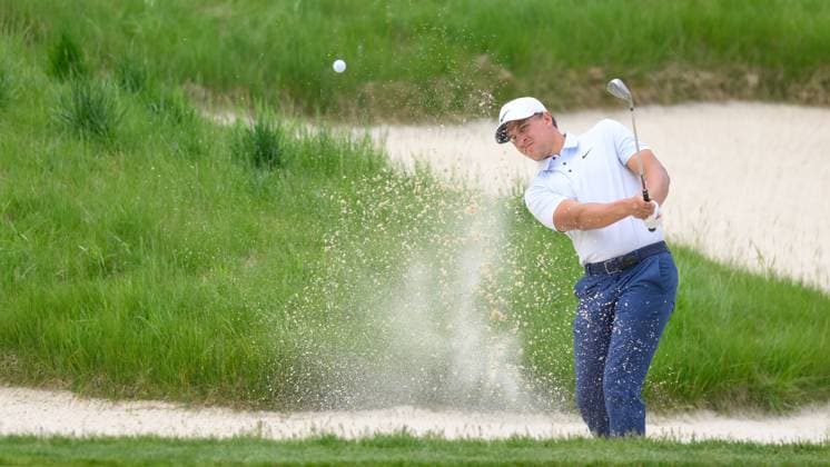 June 6, 2025, Toronto, Ontario, Canada: CAMERAN CHAMP of USA hits a bunker shot during the second round of the 2025 RBC Canadian Open at TPC Toronto at Osprey Valley. Champ finished the day at -12. Toronto Canada - ZUMAv136 20250606_zsp_v136_001 Copyright: xJeffxVoganx