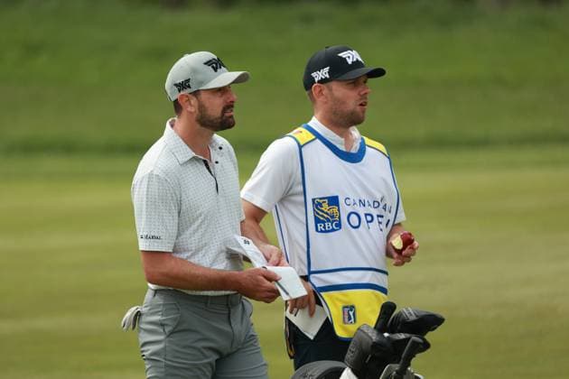 RBC Canadian Open CALEDON, ONTARIO-JUNE 6 Cristobal Del Solar of Chile interacts with his caddie on the first hole during the second round of the RBC Canadian Open at TPC Toronto at Osprey Valley in Caledon, Ontario, Canada on Friday, June 6, 2025. Caledon Ontario United States  Copyright: xJorgexLemusx originalFilename:lemus-rbccanad250606_npPAv.jpg