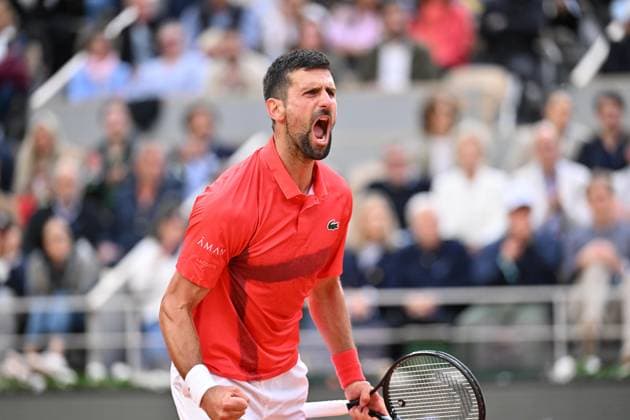 2025 Roland-Garros - Day 13 PARIS, FRANCE - JUNE 6: Novak Djokovic of Serbia reacts during match against Jannik Sinner (not seen) of Italy during men s singles semi-final match on day 13 of the French Open tennis tournament on Court Philippe-Chatrier at the Roland-Garros Complex in Paris, France on June 6, 2025. Mustafa Yalcin Anadolu Paris France. Editorial use only. Please get in touch for any other usage.  Copyright: x2025xAnadoluxMustafaxYalcinx