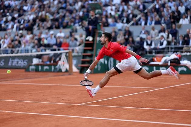 Novak Djokovic of Serbia in action French Open Tennis, Day Thirteen, Tennis, Roland Garros, Paris, France - 06 Jun 2025 EDITORIAL USE ONLY No use with unauthorised audio, video, data, fixture lists, club league logos or live services. Online in-match use limited to 120 images, no video emulation. No use in betting, games or single club league player publications. Copyright: xEllaxLing Shutterstockx 15338002w