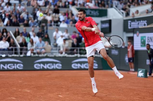 Novak Djokovic of Serbia in action French Open Tennis, Day Thirteen, Tennis, Roland Garros, Paris, France - 06 Jun 2025 EDITORIAL USE ONLY No use with unauthorised audio, video, data, fixture lists, club league logos or live services. Online in-match use limited to 120 images, no video emulation. No use in betting, games or single club league player publications. Copyright: xEllaxLing Shutterstockx 15338002an