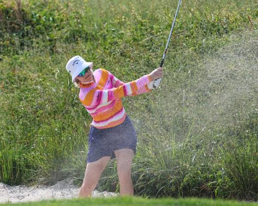 June 06, 2025: Madalene Sagstrom of Sweden punches her shot out of the trap during the ShopRite LPGA, Golf Damen Classic Presented by Acer in Galloway, NJ. CSM Galloway United States of America - ZUMAc04_ 20250606_zma_c04_119 Copyright: xMikexLangishx
