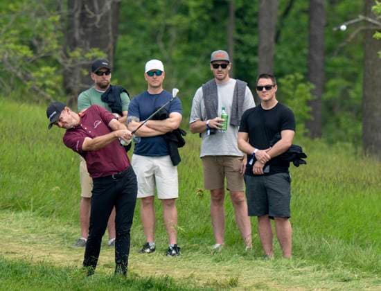 June 6, 2025, Caledon, On, CANADA: Fans get a close look at Justin Rose of England as he hits out of the rough on the 8th hole in the second round of the RBC Canadian Open golf tournament in Caledon, Ont., Friday, June 6, 2025. Golf 2025: Canadian Open: Second Round  - ZUMAc35_ 20250606_zaf_c35_104 Copyright: xFrankxGunnx
