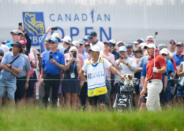 June 6, 2025, Caledon, On, CANADA: Rory McIlroy reacts to his approach shot from the deep rough on the fifth hole during second round of the RBC Canadian Open golf tournament in Caledon, Ont., on Friday, June 6, 2025. Golf 2025: Canadian Open: Second Round  - ZUMAc35_ 20250606_zaf_c35_137 Copyright: xNathanxDenettex