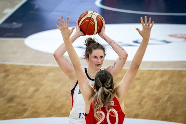 Basketball Heidelberg 06 06 2025 Test match DBB Women Germany GER Turkey TUR Romy Bär Germany, No 46 Sinem Atas Turkey, No 20