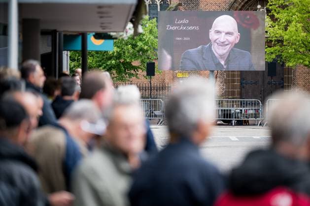 A picture shows people attending the funeral ceremony of former Belgian cyclist Ludo Dierckxsens (60), in Westerlo, on Saturday 07 June 2025. Dierckxsens died during the 1000km charity bike ride of Kom op tegen Kanker on 29 May 2025. He was a professional cyclist between 1992 and 2005 and was best known for winning the 11th stage of the 1999 Tour de France. JASPERxJACOBS  x0821718131stx
