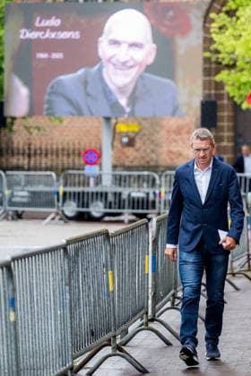 Geert De Vlieger arrives for the funeral ceremony of former Belgian cyclist Ludo Dierckxsens (60), in Westerlo, on Saturday 07 June 2025. Dierckxsens died during the 1000km charity bike ride of Kom op tegen Kanker on 29 May 2025. He was a professional cyclist between 1992 and 2005 and was best known for winning the 11th stage of the 1999 Tour de France. JASPERxJACOBS  x0821718435stx