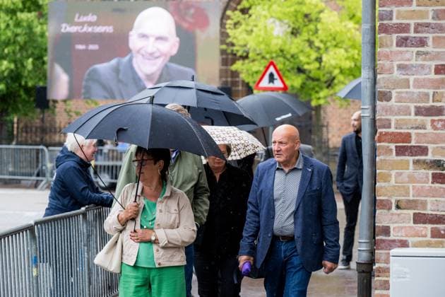 Hans van Kasteren arrives for the funeral ceremony of former Belgian cyclist Ludo Dierckxsens (60), in Westerlo, on Saturday 07 June 2025. Dierckxsens died during the 1000km charity bike ride of Kom op tegen Kanker on 29 May 2025. He was a professional cyclist between 1992 and 2005 and was best known for winning the 11th stage of the 1999 Tour de France. JASPERxJACOBS  x0821718589stx