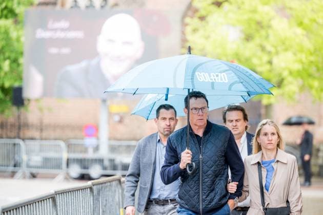 Christophe Impens arrives for the funeral ceremony of former Belgian cyclist Ludo Dierckxsens (60), in Westerlo, on Saturday 07 June 2025. Dierckxsens died during the 1000km charity bike ride of Kom op tegen Kanker on 29 May 2025. He was a professional cyclist between 1992 and 2005 and was best known for winning the 11th stage of the 1999 Tour de France. JASPERxJACOBS  x0821719757stx