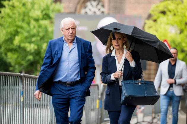 Commentator Jose De Cauwer arrives for the funeral ceremony of former Belgian cyclist Ludo Dierckxsens (60), in Westerlo, on Saturday 07 June 2025. Dierckxsens died during the 1000km charity bike ride of Kom op tegen Kanker on 29 May 2025. He was a professional cyclist between 1992 and 2005 and was best known for winning the 11th stage of the 1999 Tour de France. JASPERxJACOBS  x0821720043stx