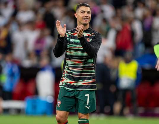 04 06 2025, Football UEFA Nations League 2024 25, Semi-final, Germany Portugal, at the Allianz Arena Munich Cristiano Ronaldo Portugal cheering after the match