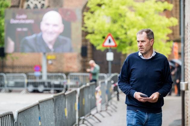 Erwin Vervecken arrives for the funeral ceremony of former Belgian cyclist Ludo Dierckxsens (60), in Westerlo, on Saturday 07 June 2025. Dierckxsens died during the 1000km charity bike ride of Kom op tegen Kanker on 29 May 2025. He was a professional cyclist between 1992 and 2005 and was best known for winning the 11th stage of the 1999 Tour de France. JASPERxJACOBS  x0821720304stx