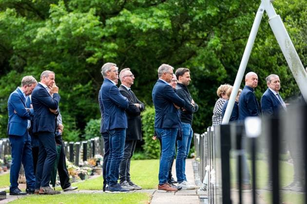 Geert De Vlieger is seen at the funeral ceremony of former Belgian cyclist Ludo Dierckxsens (60), in Westerlo, on Saturday 07 June 2025. Dierckxsens died during the 1000km charity bike ride of Kom op tegen Kanker on 29 May 2025. He was a professional cyclist between 1992 and 2005 and was best known for winning the 11th stage of the 1999 Tour de France. POOLxANNxROGIER  x0821721823stx