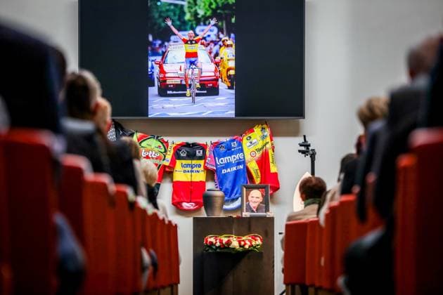 A picture taken during the funeral ceremony of former Belgian cyclist Ludo Dierckxsens (60), in Westerlo, on Saturday 07 June 2025. Dierckxsens died during the 1000km charity bike ride of Kom op tegen Kanker on 29 May 2025. He was a professional cyclist between 1992 and 2005 and was best known for winning the 11th stage of the 1999 Tour de France. POOLxANNxROGIER  x0821722230stx