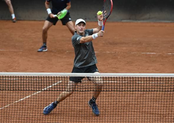 Patrik Rikl of Czech Republic plays during the final double match Lukas Pokorny of Slovakia and Dalibor Svrcina of Czech Republic vs Patrik Rikl and Petr Nouza of Czech Republic at the UniCredit Czech Open, ATP, Tennis Herren Challenger tour in Prostejov, Czech Republic, June 7, 2025. (CTKxPhoto LudekxPerina) CTKPhotoP2025060702956  CTKPhotoP2025060702956