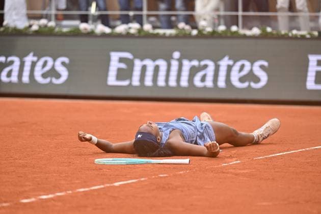 2025 Roland-Garros - Day 14 PARIS, FRANCE - JUNE 7: Coco Gauff of US celebrates after winning against Aryna Sabalenka (not seen) during the Women s Singles final match on Day 14 of the 2025 French Open at Court Philippe-Chatrier in Paris, France on June 7, 2025. Mustafa Yalcin Anadolu Paris France. Editorial use only. Please get in touch for any other usage.  Copyright: x2025xAnadoluxMustafaxYalcinx