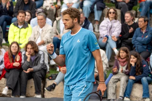 Yannick Hanfmann balls his fist after winning a point, Max Wiskandt vs Yannick Hanfmann, Tennis, ATP Tournament, Boss Open, Court No 1, Qualification, 07 06 2025, Max Wiskandt vs Yannick Hanfmann, Tennis, ATP Tournament, Boss Open, Court No 1, Qualification, 07 06 2025, Stuttgart Copyright: xEibner-Pressefoto EdwardxCheungx EP_ECG