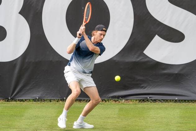 Concentrated look of Max Wiskandt during backhand stroke, Max Wiskandt vs Yannick Hanfmann, Tennis, ATP Tournament, Boss Open, Court No 1, Qualification, 07 06 2025, Max Wiskandt vs Yannick Hanfmann, Tennis, ATP Tournament, Boss Open, Court No 1, Qualification, 07 06 2025, Stuttgart Copyright: xEibner-Pressefoto EdwardxCheungx EP_ECG