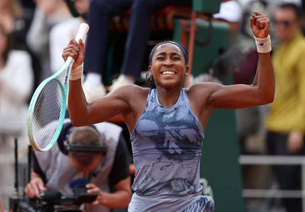 Coco Gauff of USA celebrates on match point French Open Tennis, Day Fourteen, Tennis, Roland Garros, Paris, France - 07 Jun 2025 EDITORIAL USE ONLY No use with unauthorised audio, video, data, fixture lists, club league logos or live services. Online in-match use limited to 120 images, no video emulation. No use in betting, games or single club league player publications. Copyright: xEllaxLing Shutterstockx 15346222be