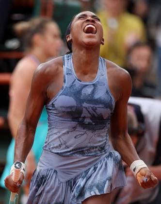 Coco Gauff of USA celebrates on match point French Open Tennis, Day Fourteen, Tennis, Roland Garros, Paris, France - 07 Jun 2025 EDITORIAL USE ONLY No use with unauthorised audio, video, data, fixture lists, club league logos or live services. Online in-match use limited to 120 images, no video emulation. No use in betting, games or single club league player publications. Copyright: xEllaxLing Shutterstockx 15346222at