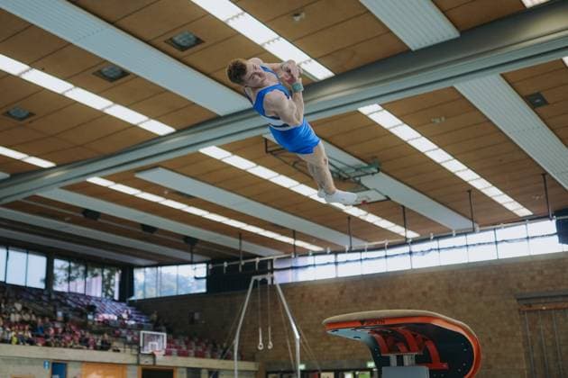 Glenn Trebing TV Schwaebisch Gmuend Wetzgau on vault, TV Schwaebisch Gmuend Wetzgau vs TuS Vinnhorst, Gymnastics, 1 Bundesliga, 3 competition day, Season 2025, 07 06 2025, TV Schwaebisch Gmuend Wetzgau vs TuS Vinnhorst, Gymnastics, 1 Bundesliga, 3 competition day, Season 2025, 07 06 2025 Schwaebisch Gmuend Copyright: xEibner-Pressefoto LarsxNeumannx EP_LNN