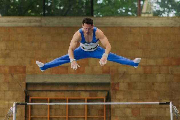 Andreas Toba TV Schwaebisch Gmuend Wetzgau on high bar, TV Schwaebisch Gmuend Wetzgau vs TuS Vinnhorst, Gymnastics, 1 Bundesliga, 3 Wettkampftag, Saison 2025, 07 06 2025, TV Schwaebisch Gmuend Wetzgau vs TuS Vinnhorst, Gymnastics, 1 Bundesliga, 3 Wettkampftag, Saison 2025, 07 06 2025 Schwaebisch Gmünd Copyright: xEibner-Pressefoto LarsxNeumannx EP_LNN