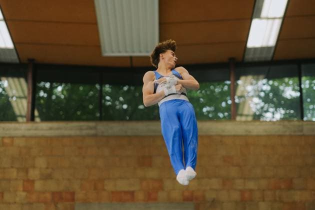 Philipp Steeb TV Schwaebisch Gmuend Wetzgau on high bar, TV Schwaebisch Gmuend Wetzgau vs TuS Vinnhorst, Gymnastics, 1 Bundesliga, 3 Wettkampftag, Saison 2025, 07 06 2025, TV Schwaebisch Gmuend Wetzgau vs TuS Vinnhorst, Gymnastics, 1 Bundesliga, 3 Wettkampftag, Saison 2025, 07 06 2025 Schwaebisch Gmünd Copyright: xEibner-Pressefoto LarsxNeumannx EP_LNN