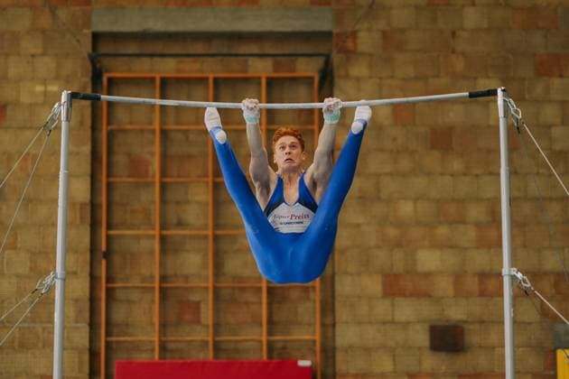 Kilian Krapp TV Schwaebisch Gmuend Wetzgau on high bar, TV Schwaebisch Gmuend Wetzgau vs TuS Vinnhorst, Gymnastics, 1 Bundesliga, 3 Wettkampftag, Saison 2025, 07 06 2025, TV Schwaebisch Gmuend Wetzgau vs TuS Vinnhorst, Gymnastics, 1 Bundesliga, 3 Wettkampftag, Saison 2025, 07 06 2025 Schwaebisch Gmünd Copyright: xEibner-Pressefoto LarsxNeumannx EP_LNN