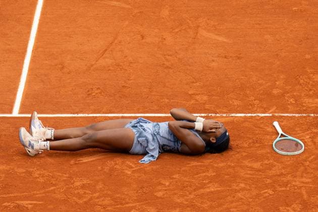 French Open Women Finals LZ Coco Gauff reacts to his victory during the Roland Garros 2025 tournament on June 7, 2025 in Paris, France. Photo by Laurent Zabulon ABACAPRESS.COM Paris  Copyright: xZabulonxLaurent ABACAx