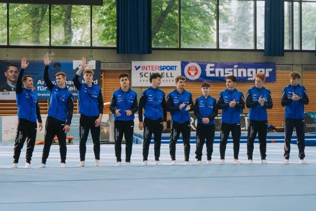 The team from TV Schwaebisch Gmuend Wetzgau after the victory, TV Schwaebisch Gmuend Wetzgau vs TuS Vinnhorst, Gymnastics, 1 Bundesliga, 3 Wettkampftag, Season 2025, 07 06 2025, TV Schwaebisch Gmuend Wetzgau vs TuS Vinnhorst, Gymnastics, 1 Bundesliga, 3 Wettkampftag, Season 2025, 07 06 2025 Schwaebisch Gmuend Copyright: xEibner-Pressefoto LarsxNeumannx EP_LNN