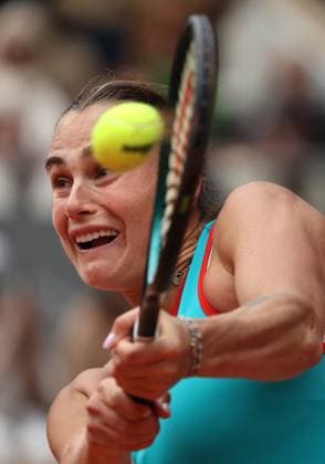 Top-seeded Aryna Sabalenka of Belarus plays against second-seeded Coco Gauff of the US in the Women?s Finals of the French Open Tennis Championship at Roland-Garros in Paris on Saturday, June 7, 2025. Gauff recovered from losing a 78-minute first set to win 6-7(5), 6-2, 6-4.  PAR20250607917 MAYAxVIDON-WHITE