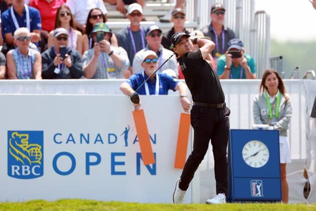 RBC Canadian Open 2025 at TPC Toronto at Osprey Valley CALEDON, ONTARIO - JUNE 07: Richard Lee of Chandler, Arizona hits from the 1st tee during the third round of the RBC Canadian Open 2025 at TPC Toronto at Osprey Valley on June 07, 2025 in Caledon, Ontario, Canada. Caledon Ontario United States  Copyright: xAmyxLemusx originalFilename:lemus-rbccanad250607_npdS8.jpg