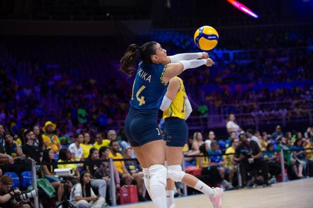 Germany vs Brazil RIO DE JANEIRO, RJ - 07.06.2025: GERMANY VS BRAZIL - Kika Lima (BRA), during a match valid for the Volleyball Nations League (VNL), held on June 7, 2025, at the Maracanazinho gym, in Rio de Janeiro, RJ, Brazil. (Photo: Renato Assis Fotoarena) x2750370x  RenatoxAssis