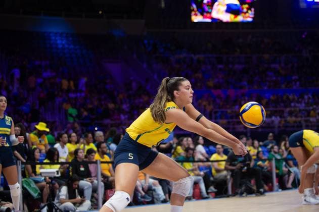 Germany vs Brazil RIO DE JANEIRO, RJ - 07.06.2025: GERMANY VS BRAZIL - Aline Maestri (BRA), during a match valid for the Volleyball Nations League (VNL), held on June 7, 2025, at the Maracanazinho gym, in Rio de Janeiro, RJ, Brazil. (Photo: Renato Assis Fotoarena) x2750397x  RenatoxAssis