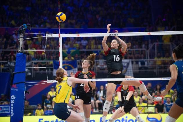 Germany vs Brazil RIO DE JANEIRO, RJ - 07.06.2025: GERMANY VS BRAZIL - Anastasia Cekulaev (GER), during a match valid for the Volleyball Nations League (VNL), held on June 7, 2025, at the Maracanazinho gym, in Rio de Janeiro, RJ, Brazil. (Photo: Renato Assis Fotoarena) x2750403x  RenatoxAssis