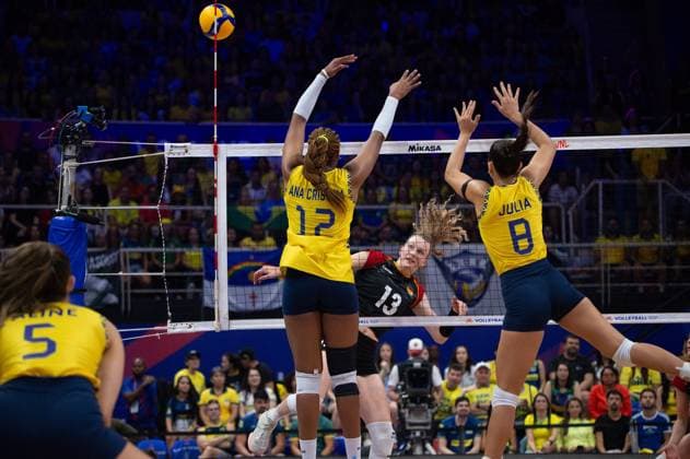 Germany vs Brazil RIO DE JANEIRO, RJ - 07.06.2025: GERMANY VS BRAZIL - Ana Cristina Souza (BRA), Sarah Straube (GER), Julia Kudiess (BRA), during a match valid for the Volleyball Nations League (VNL), held on June 7, 2025, at the Maracanazinho gym, in Rio de Janeiro, RJ, Brazil. (Photo: Renato Assis Fotoarena) x2750416x RenatoxAssis