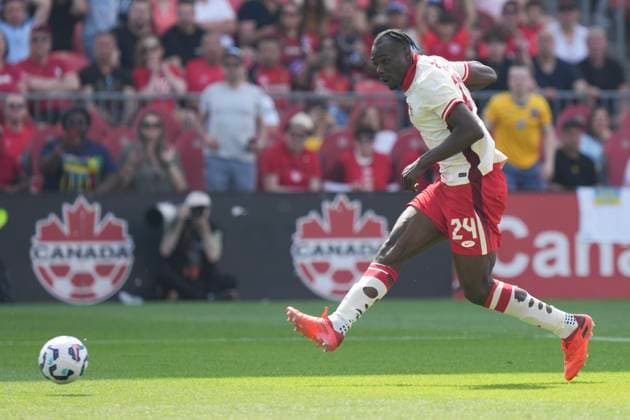 June 7, 2025, Toronto, On, CAN: Canada s Promise David scores his country s third goal against Ukraine during first half action in the Canadian Shield Tournament, in Toronto, Saturday, June 7, 2025. Promise David  - ZUMAc35_ 20250607_zaf_c35_079 Copyright: xChrisxYoungx
